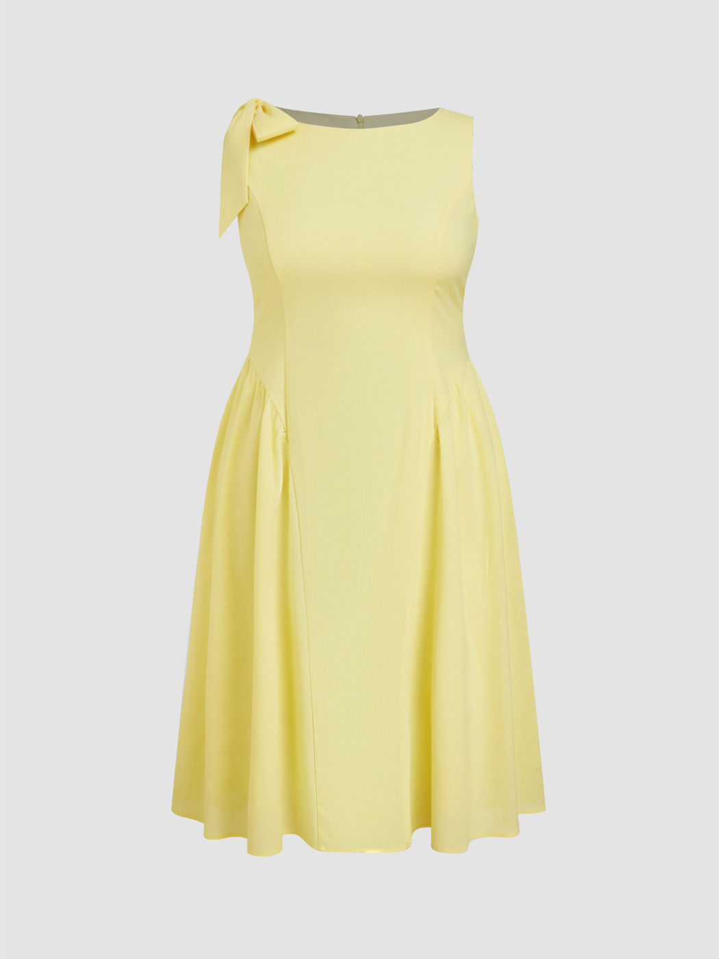Linen-blend Boat Neck Bowknot Ruffle Midi Dress Curve & Plus