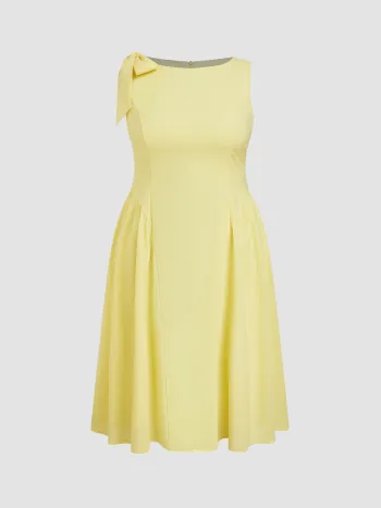 Linen-blend Boat Neck Bowknot Ruffle Midi Dress Curve & Plus