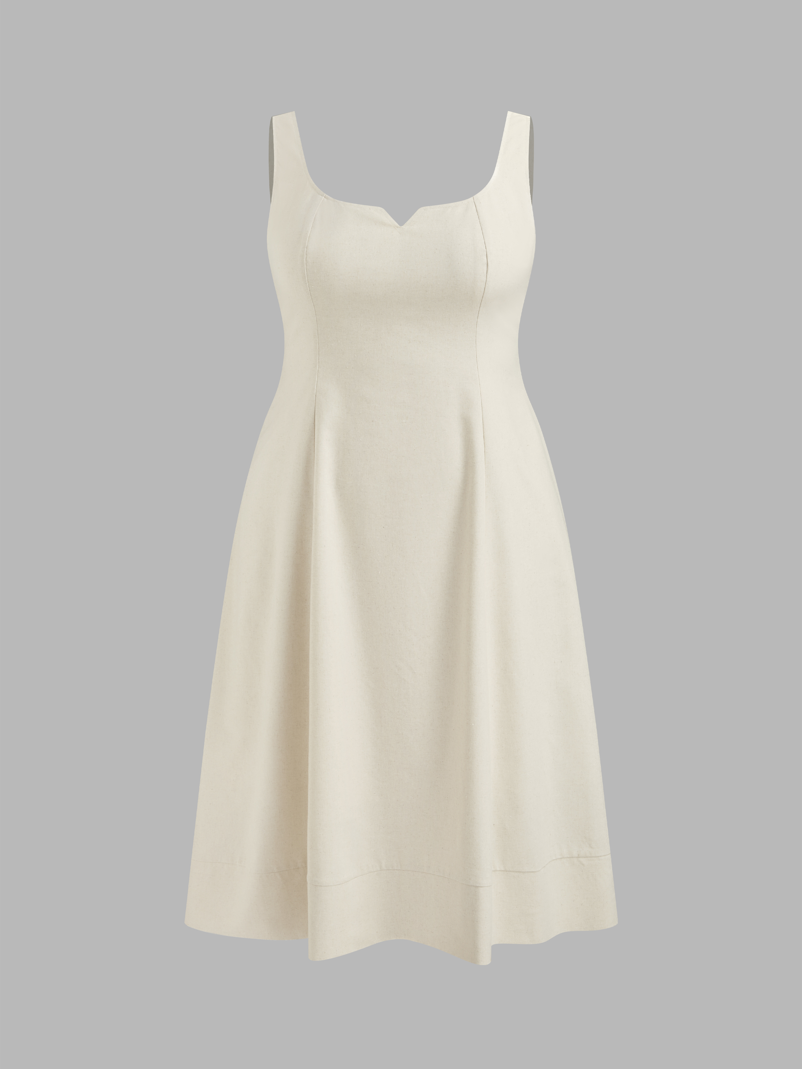 Linen-blend Square Neck Shirred Midi Dress Curve & Plus