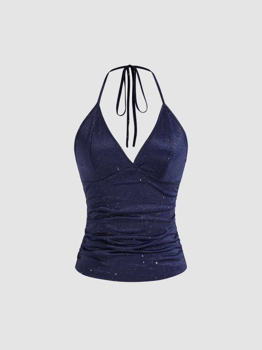 Jersey V-neck Knotted Ruched Glitter Cami Top 