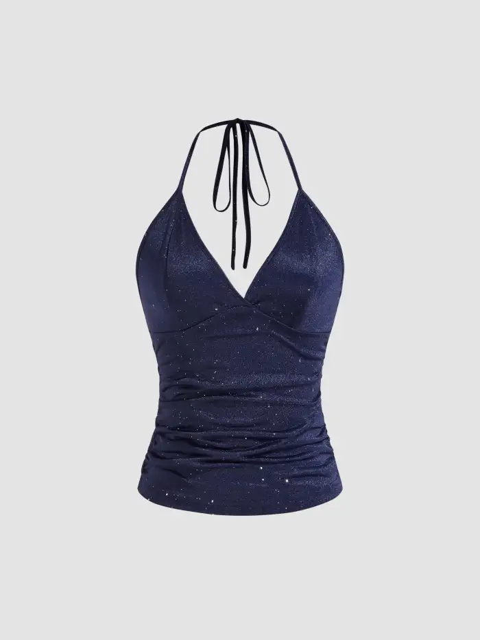 Halter Neckline Ruched Cami Top