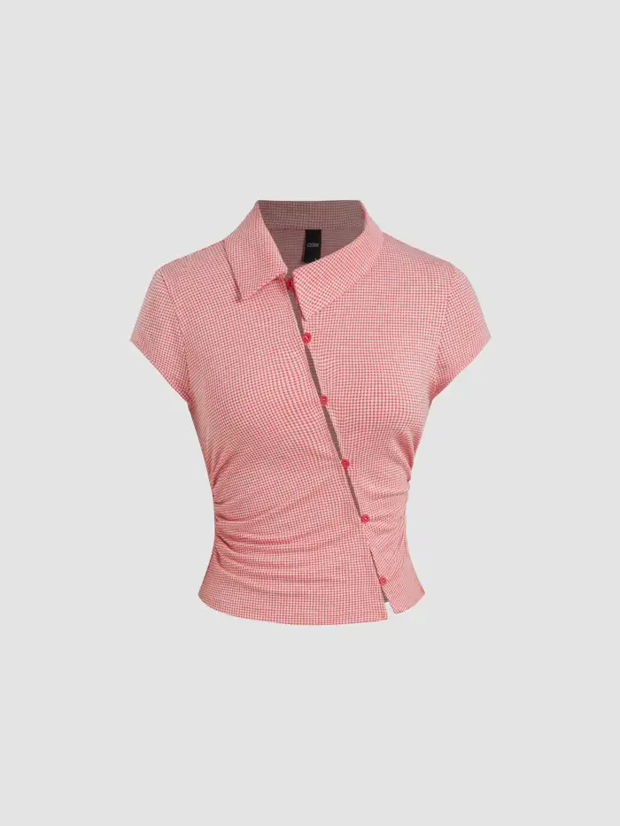 Mandarin Collar Ruched Split Top