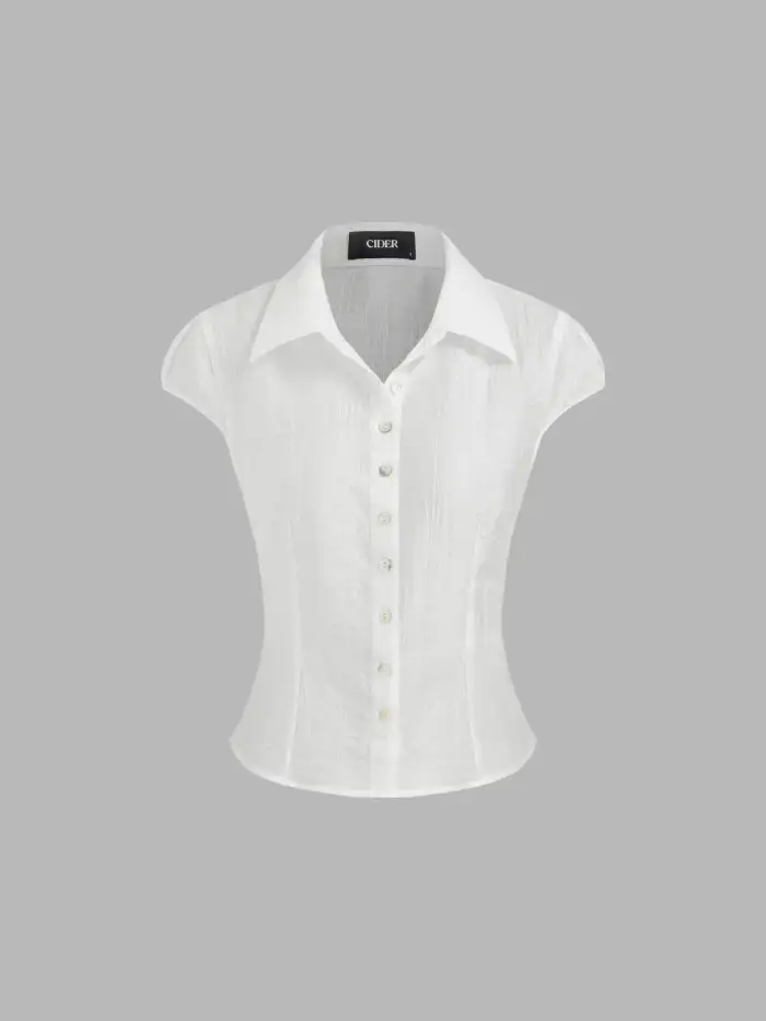 Woven Cotton 100% Cotton Doll Collar Solid Knotted Short Sleeve Shirt For School