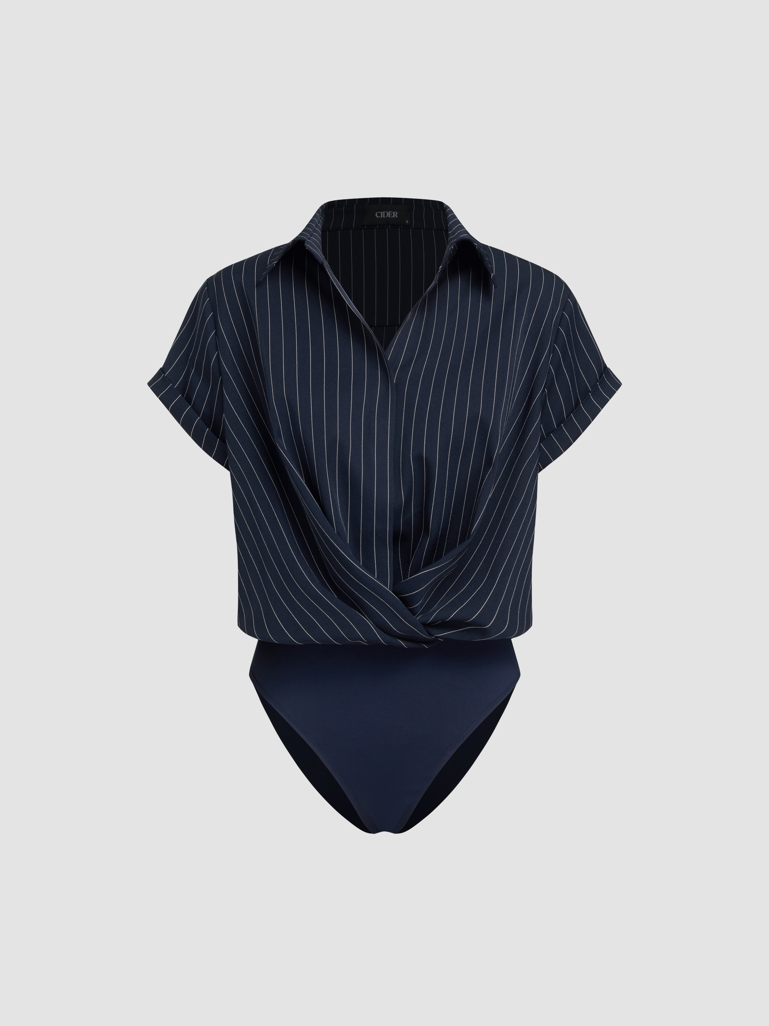 Woven Collar Twist Oversized Shirt Bodysuit For Work