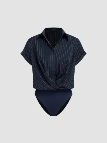 Kragen-Twist Oversize Shirt-Bodysuit