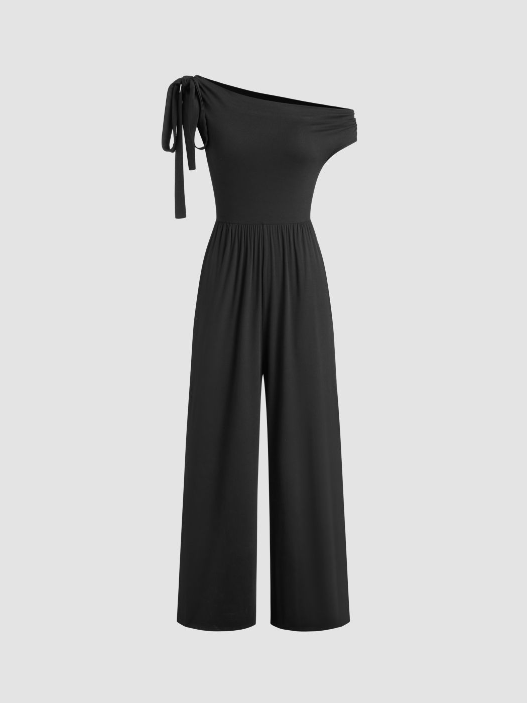 Asymmetrical Neck Knotted Straight Leg Jumpsuit
