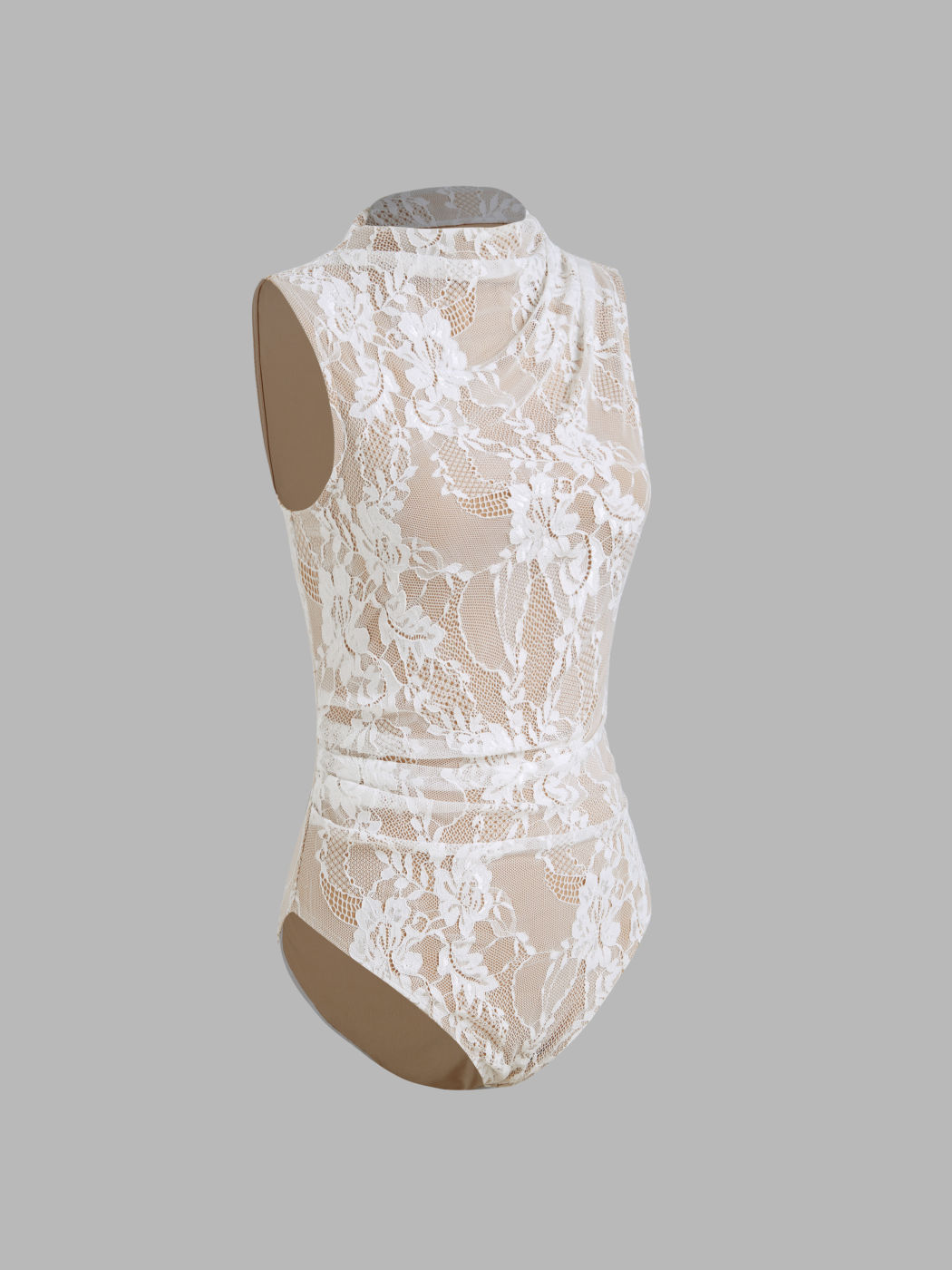High Neck Floral Lace Ruched Bodysuit