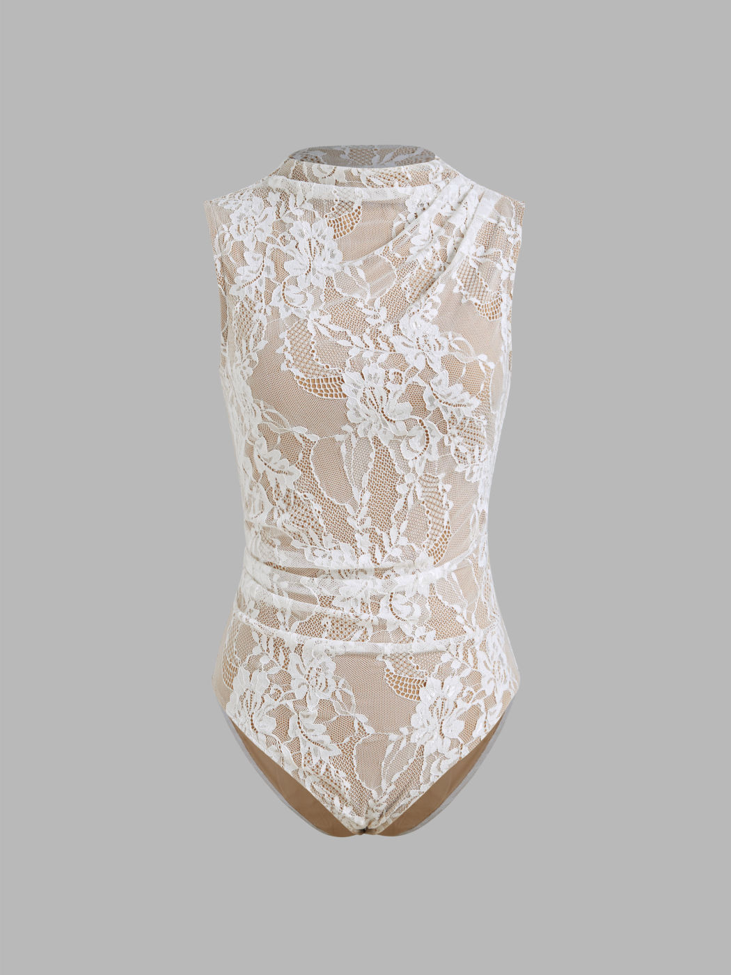 High Neck Floral Lace Ruched Bodysuit
