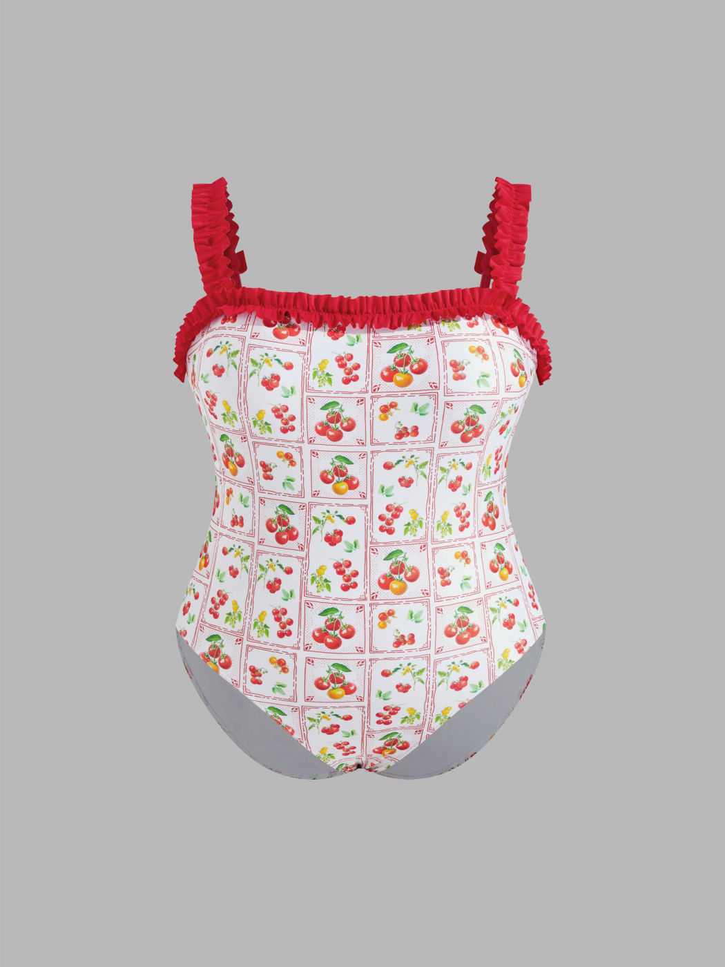 Shaping Square Neck Tomato Lettuce Trim One Piece Swimsuit Curve & Plus