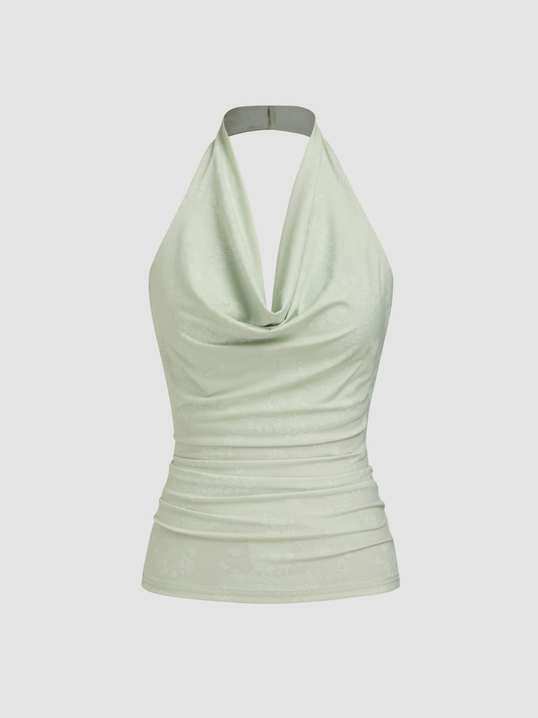 Mesh Halter Neckline Floral Ruched Tank Top