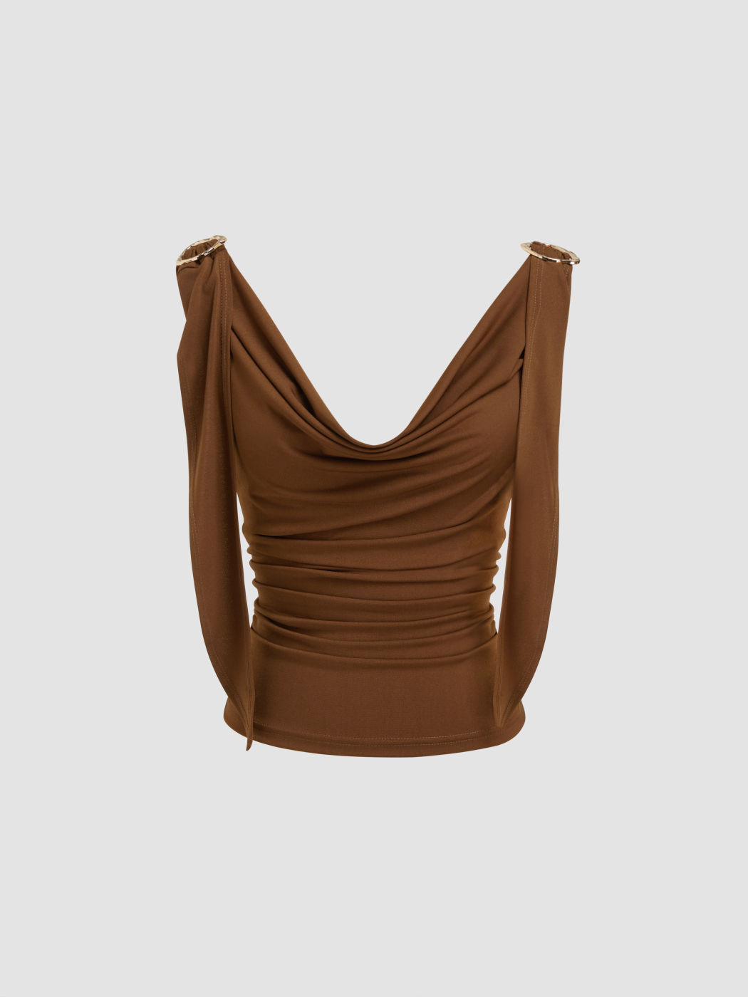Cowl Neck Ruched Buckle Crop Top