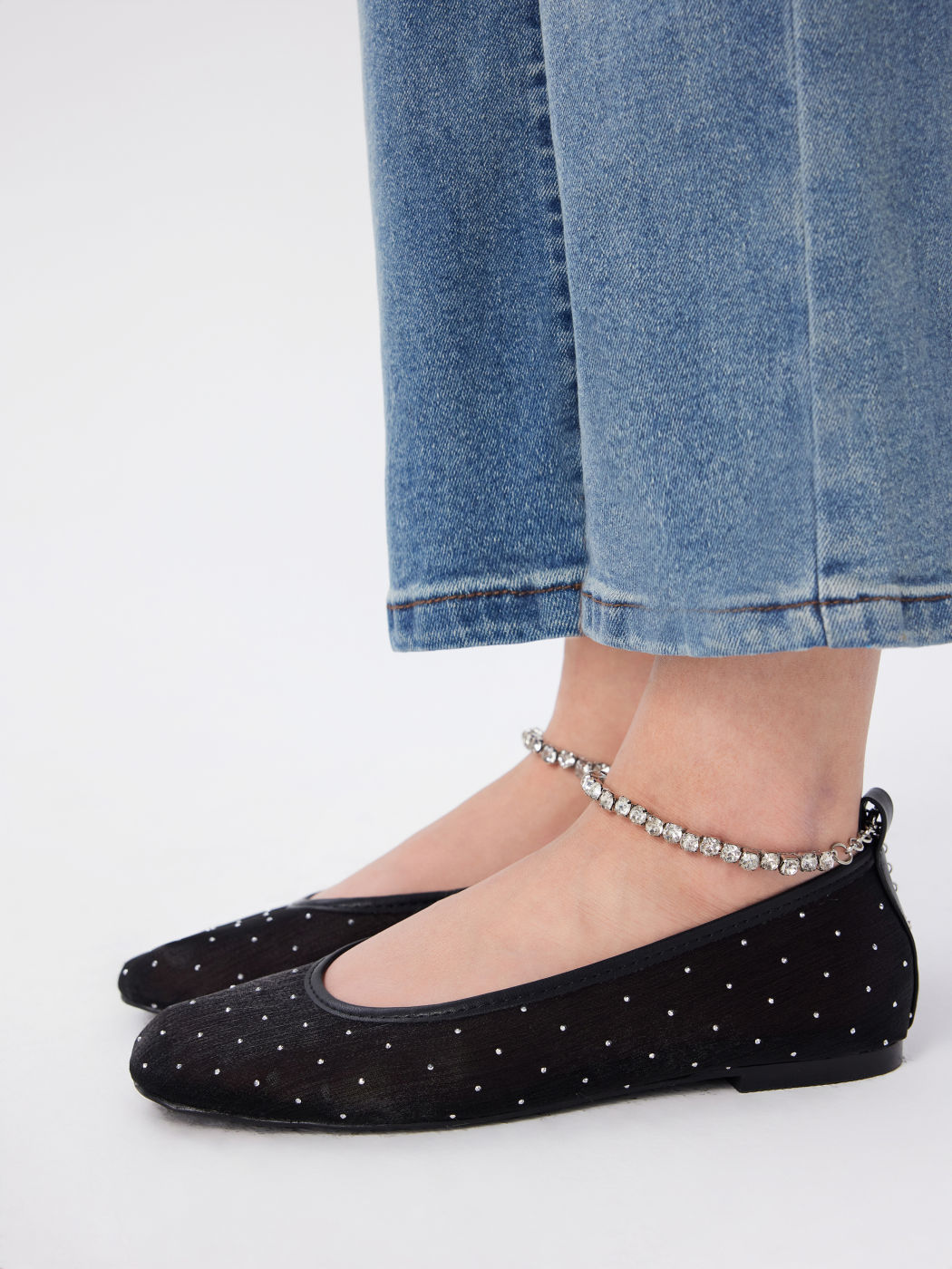 Rhinestone Mesh Mary Jane Flats