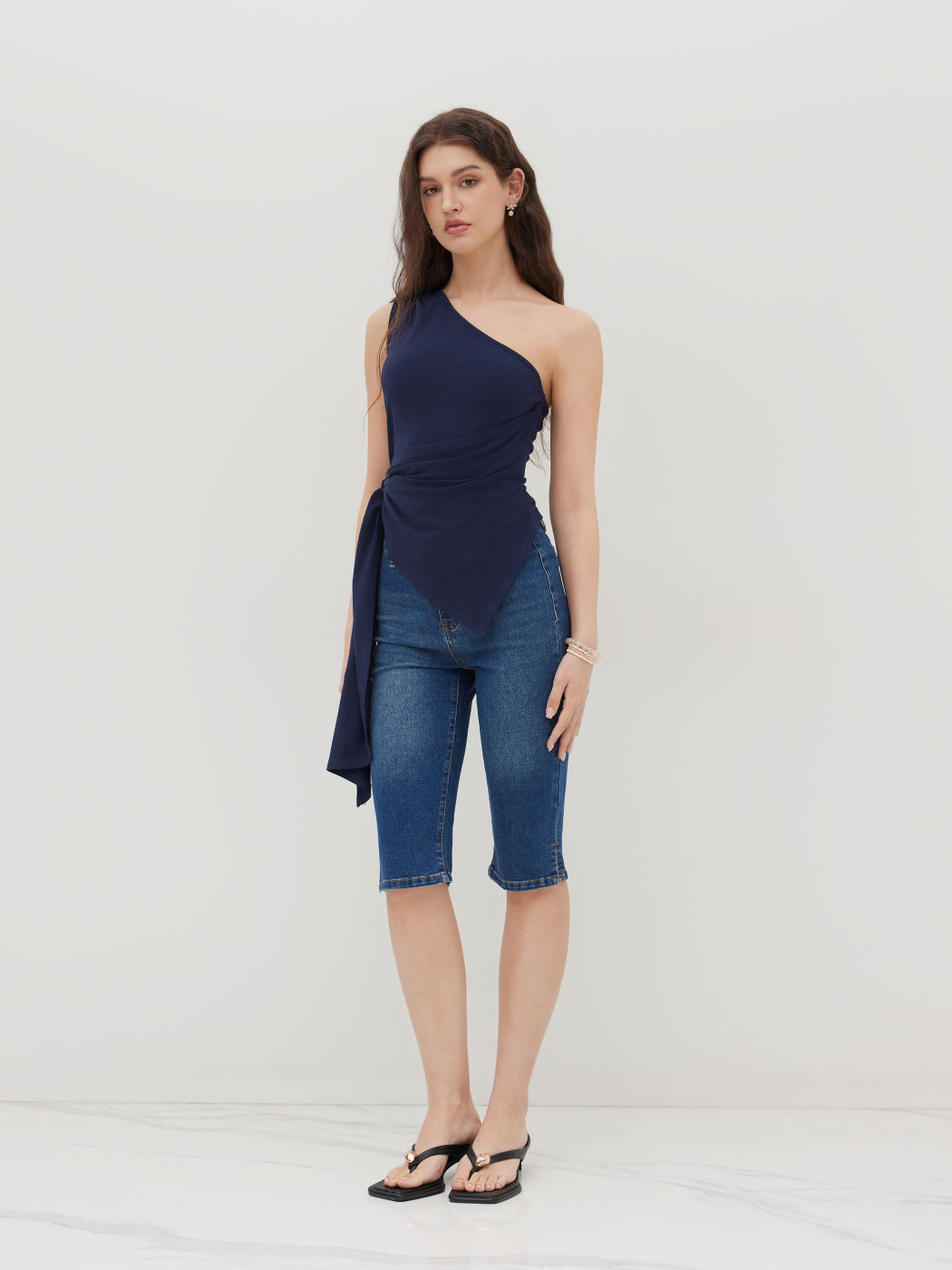 Asymmetrical Neck Ruched Tank Top