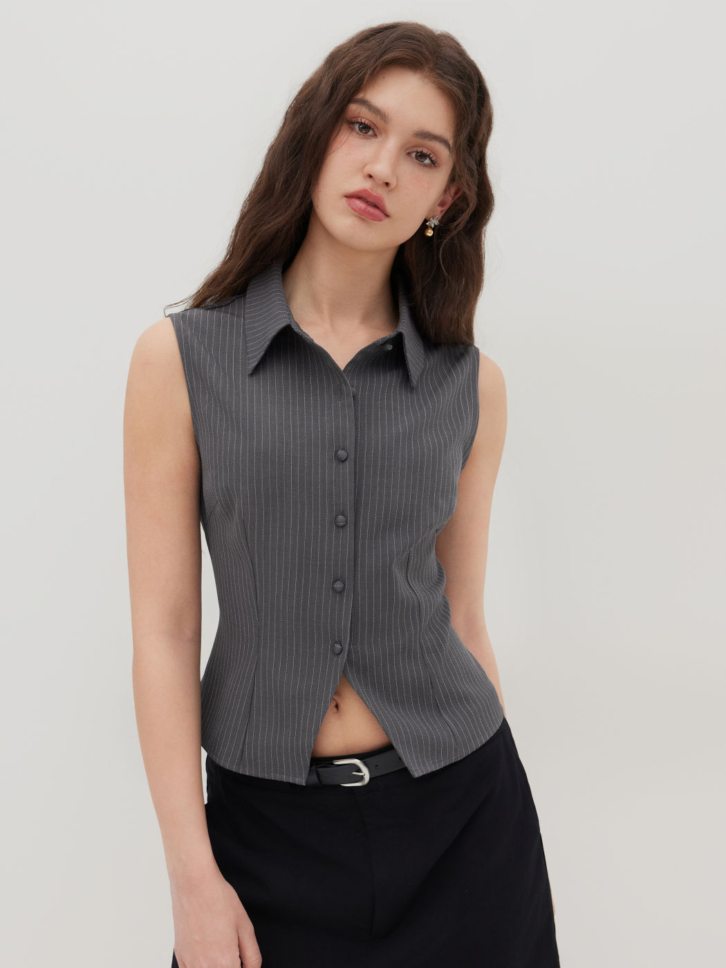 Collar Stripe Button Through Tank Top