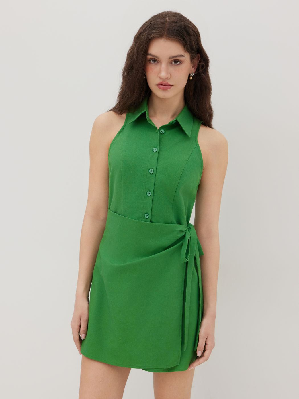 Linen-blend Polo Knotted Mini Dress