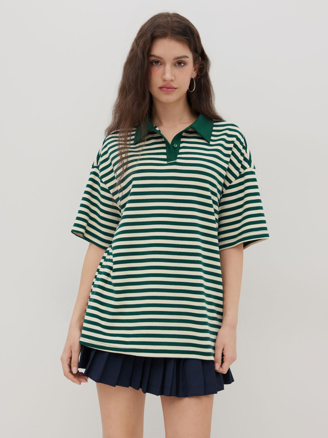 Cotton-blend Polo Stripe Oversized Tee