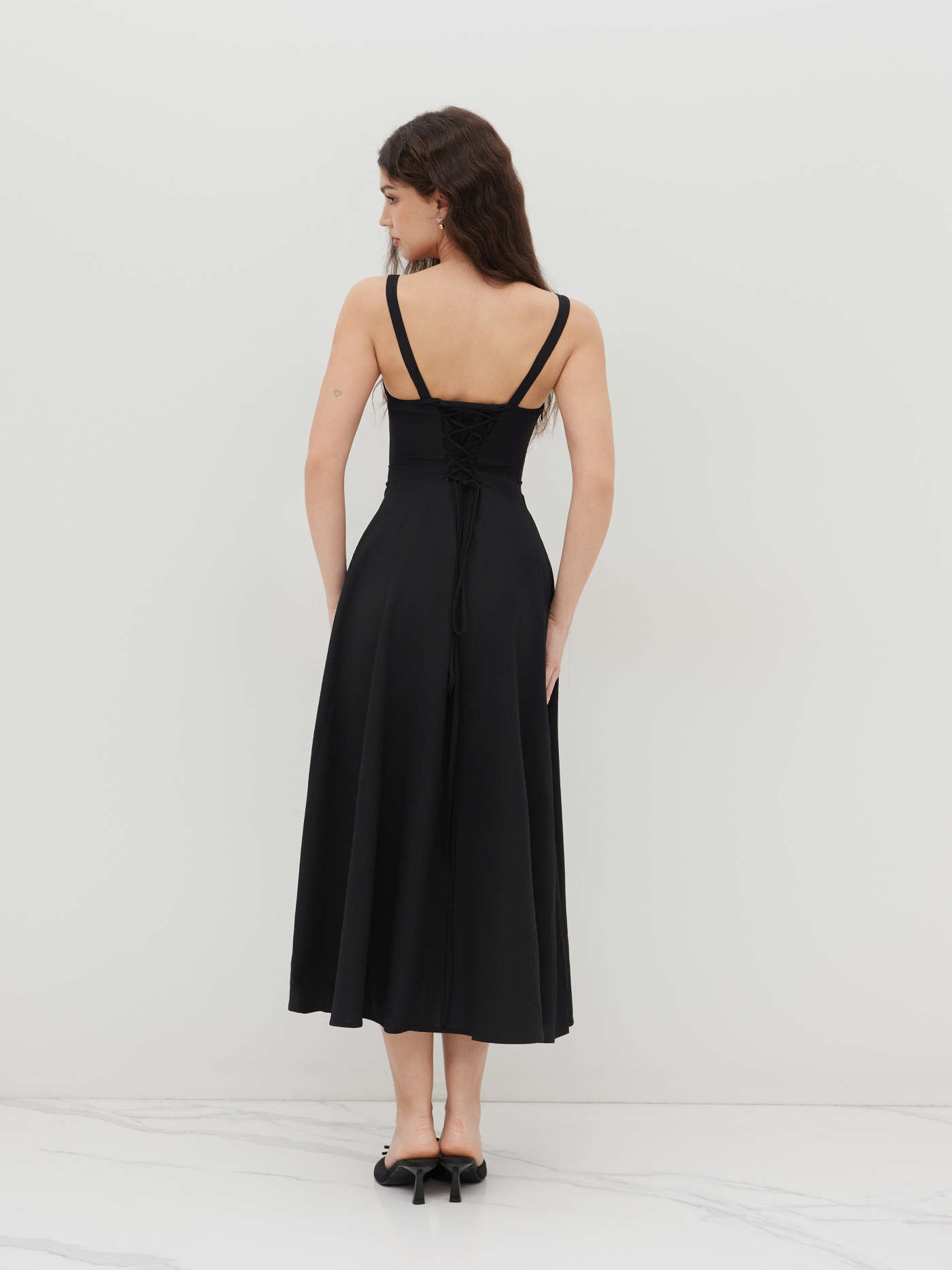 Square Neck Bowknot Corset Ruffle Split Cami Maxi Dress