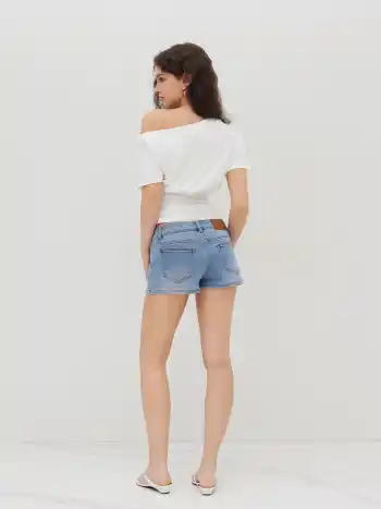 Baumwollmischung Asymmetrischer Hals Rüschiges T-Shirt