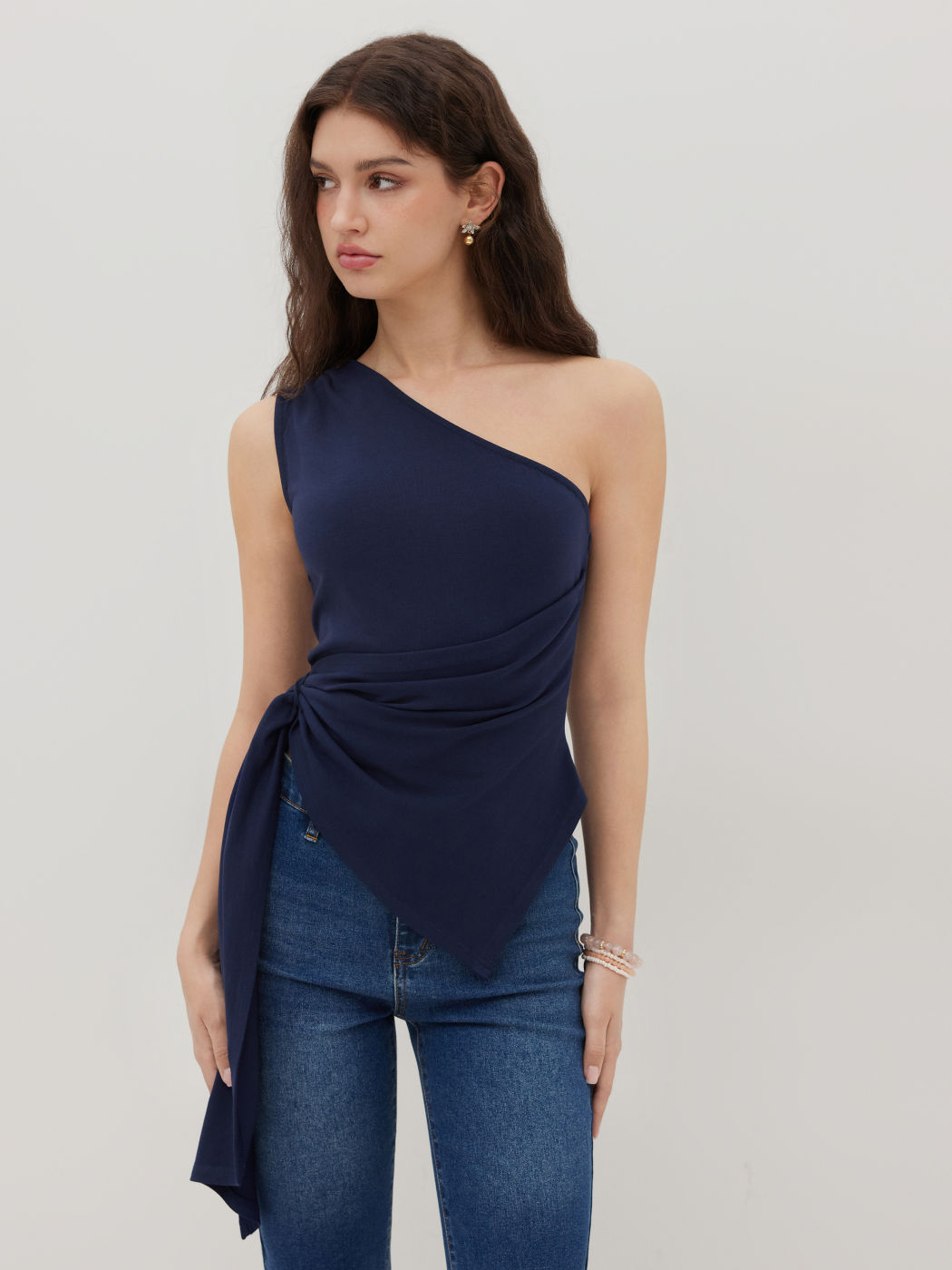 Asymmetrical Neck Ruched Tank Top