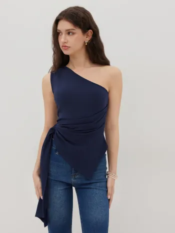 Asymmetrisch Hals-Rusche-Tank-Top