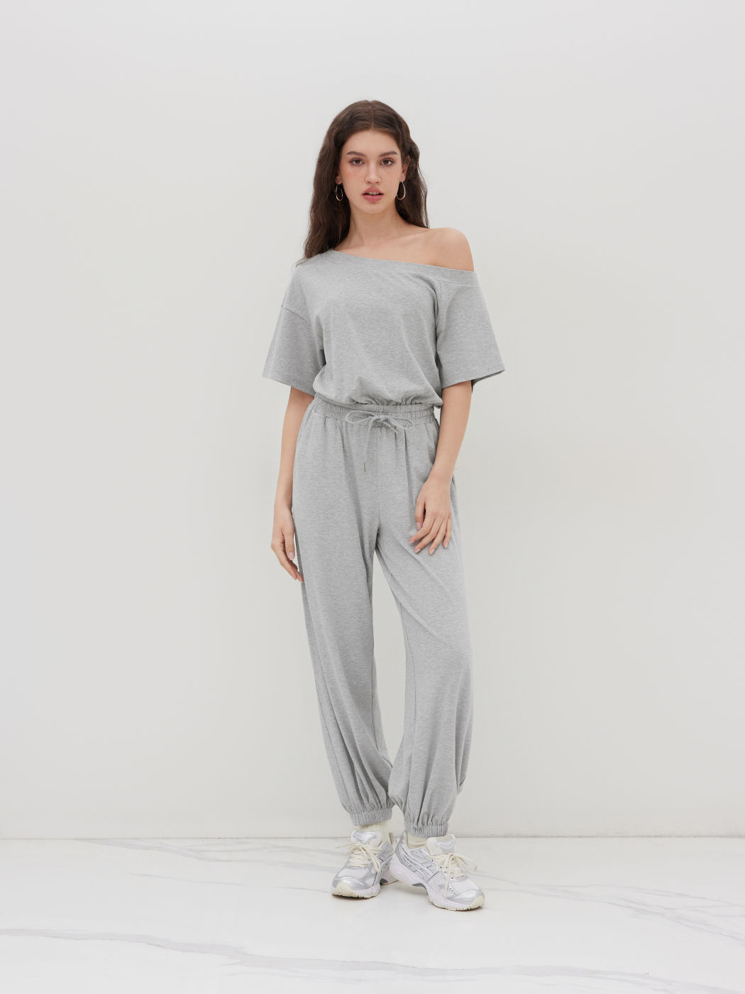 Asymmetrical Neck Elastic Waist Jogger Jumpsuit
