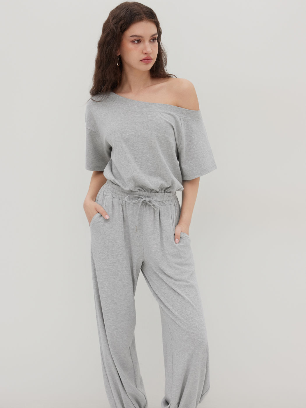 Asymmetrical Neck Elastic Waist Jogger Jumpsuit