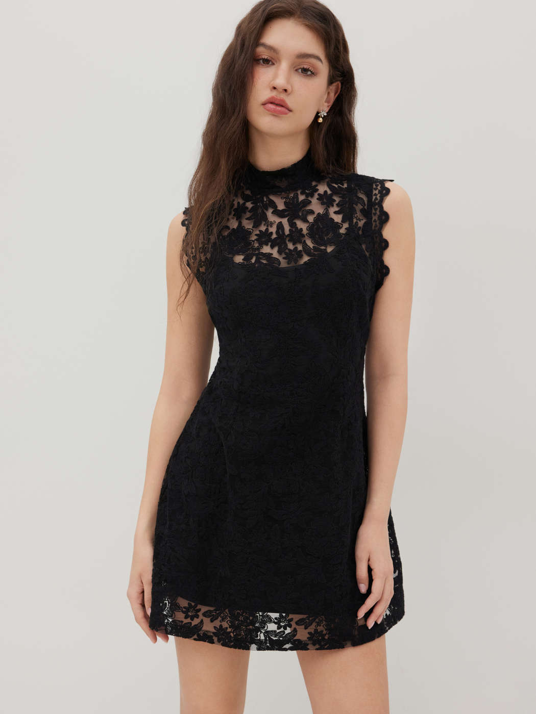 Dentelle Lace High Neck Mini Dress For Congés