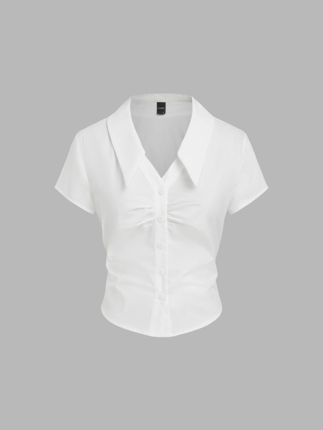 100% Cotton Polo V-neck Ruched Short Sleeve Shirt