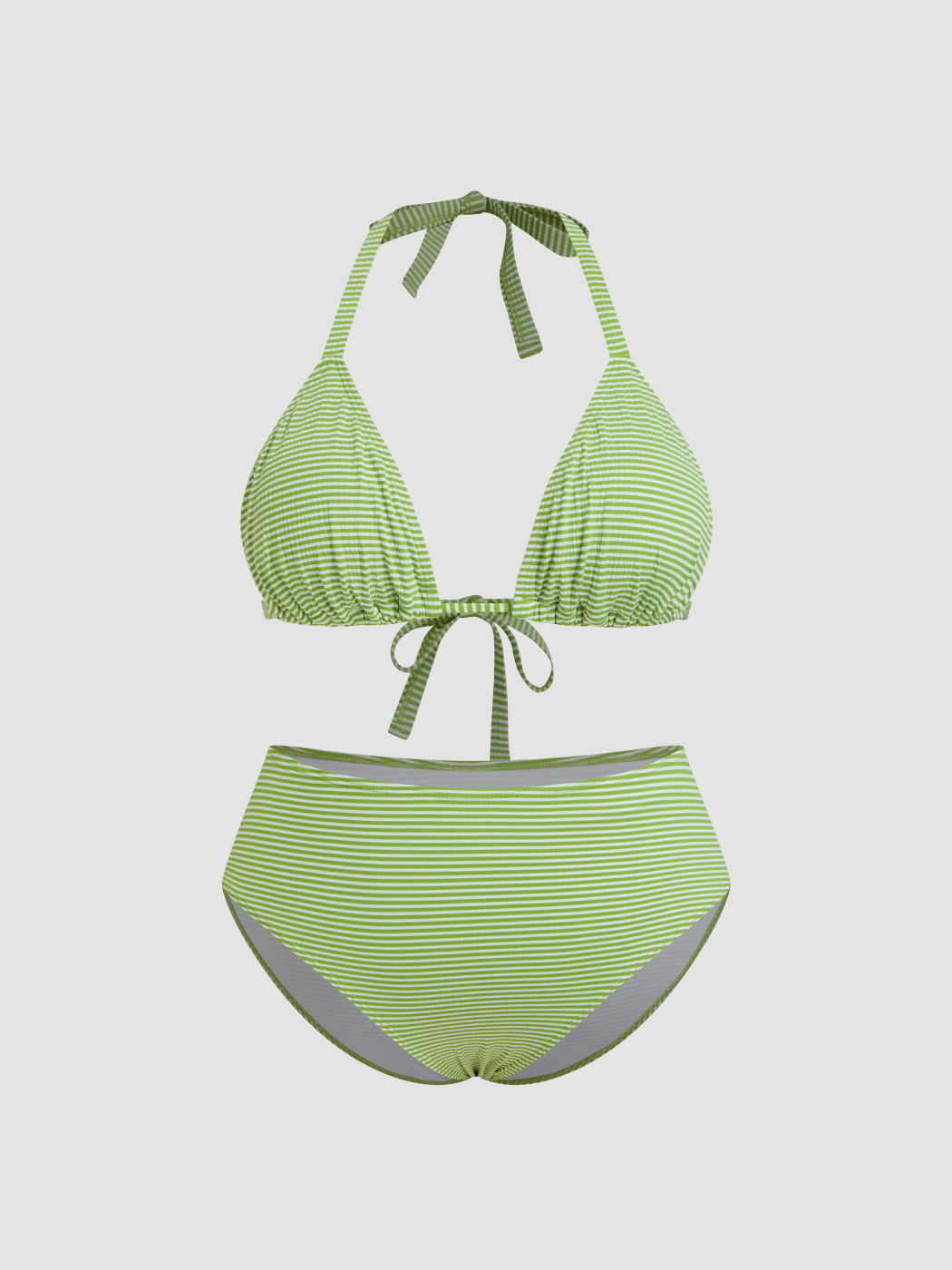 V-neck Stripe Knotted Halter Full Coverage Bikini Set With Sarong Curve & Plus