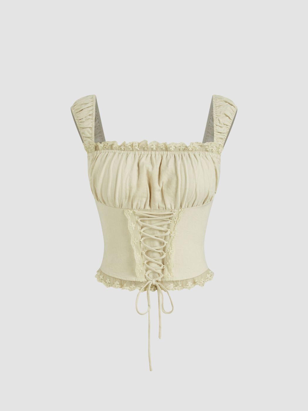 Square Neck Lace Up Lettuce Trim Tank Top