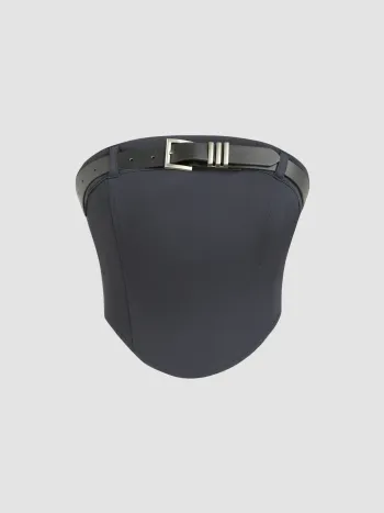Belted Zipper Up Crop Tube Top