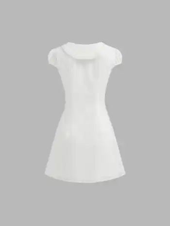Cotton Collar Embroidery Button Through Mini Dress