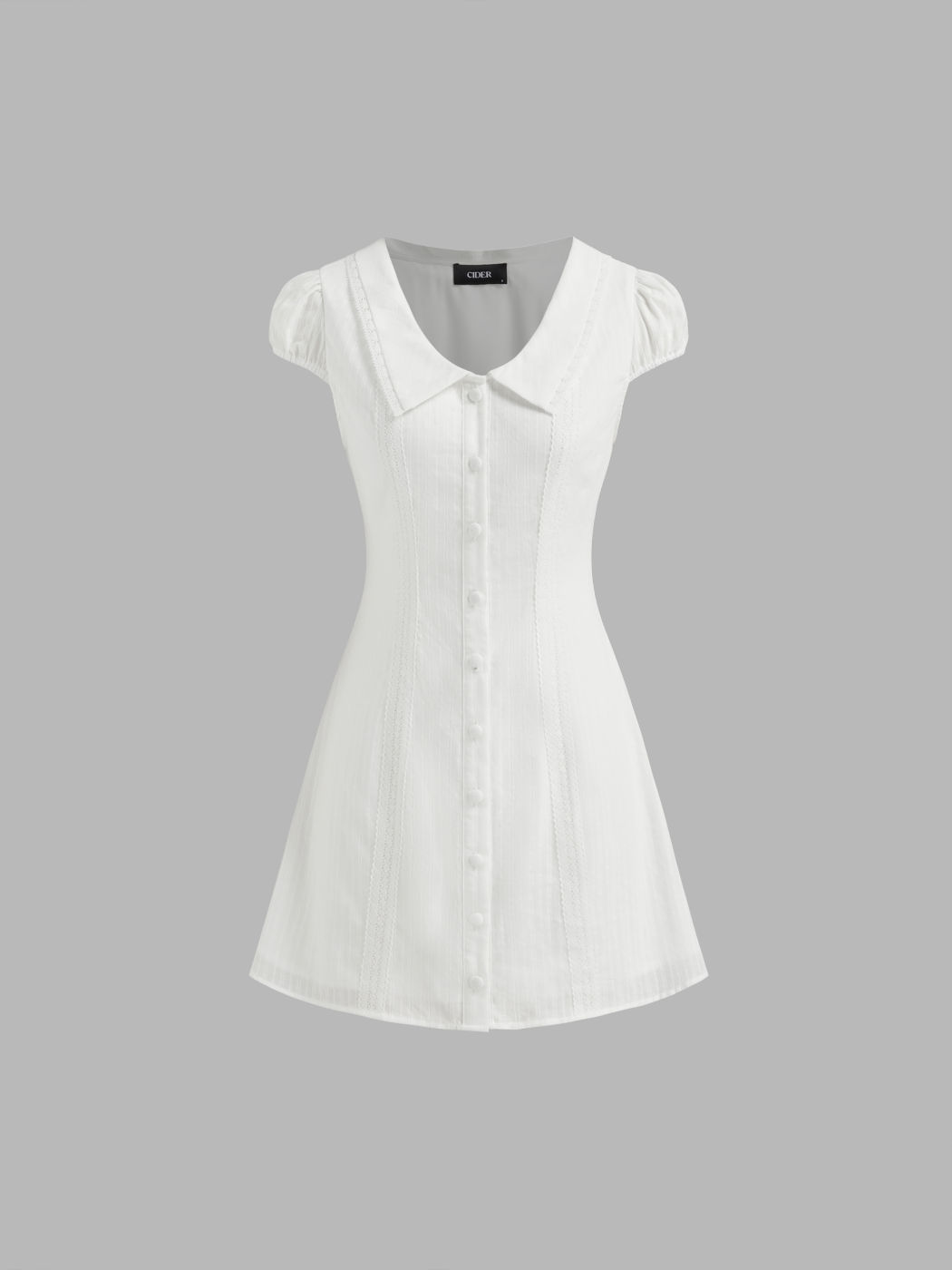 Vestido Mini con Cuello de Algodón y Bordado y Botones