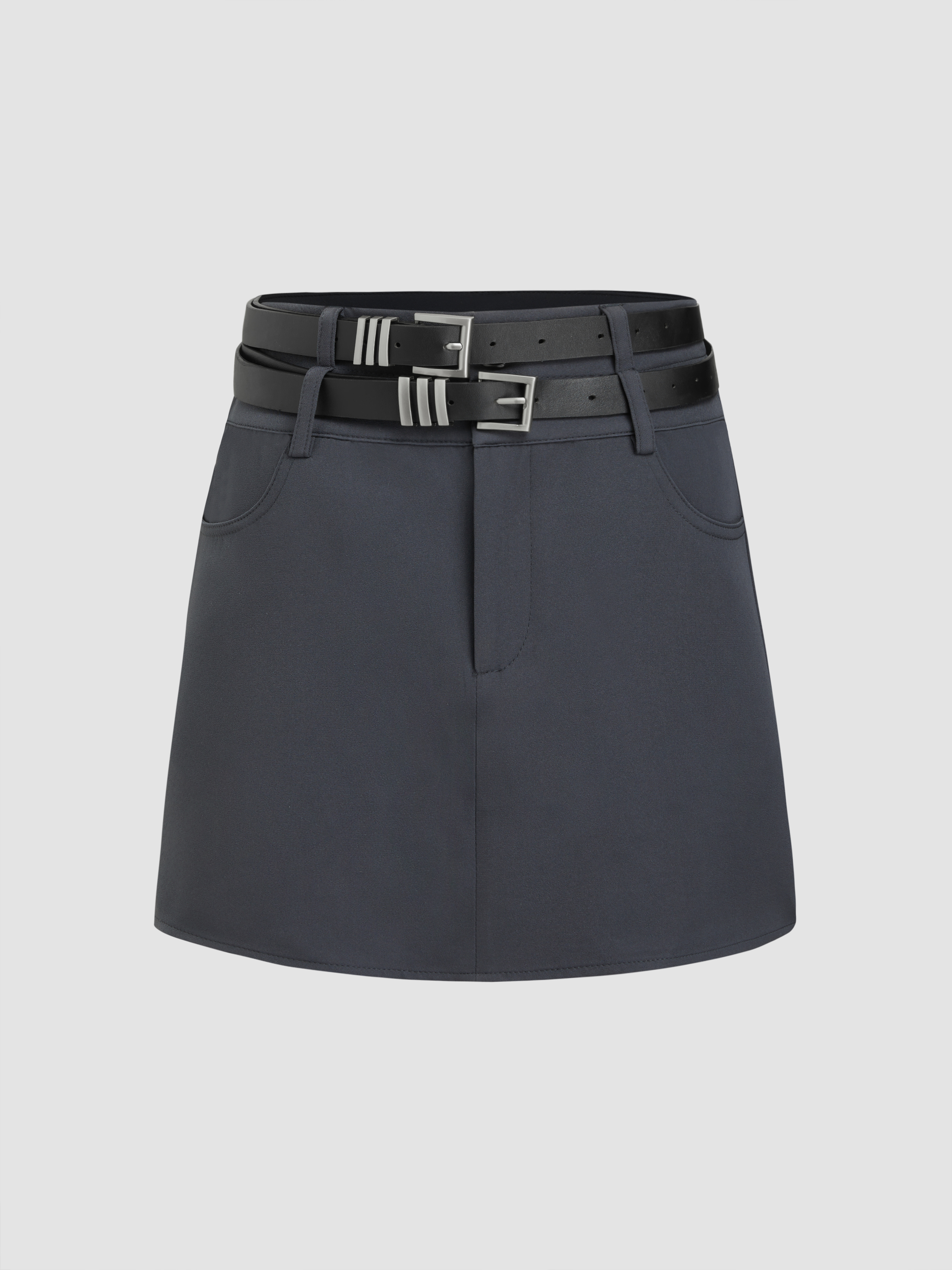 【Anyone more】Ura diagonal belt mini skirt Woven Double Belted Mini Skirt For School Daily Casual