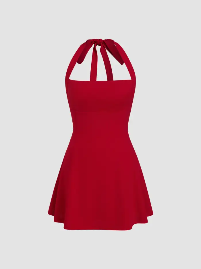 Mesh Halter Neckline Wrap Ruffle Mini Dress