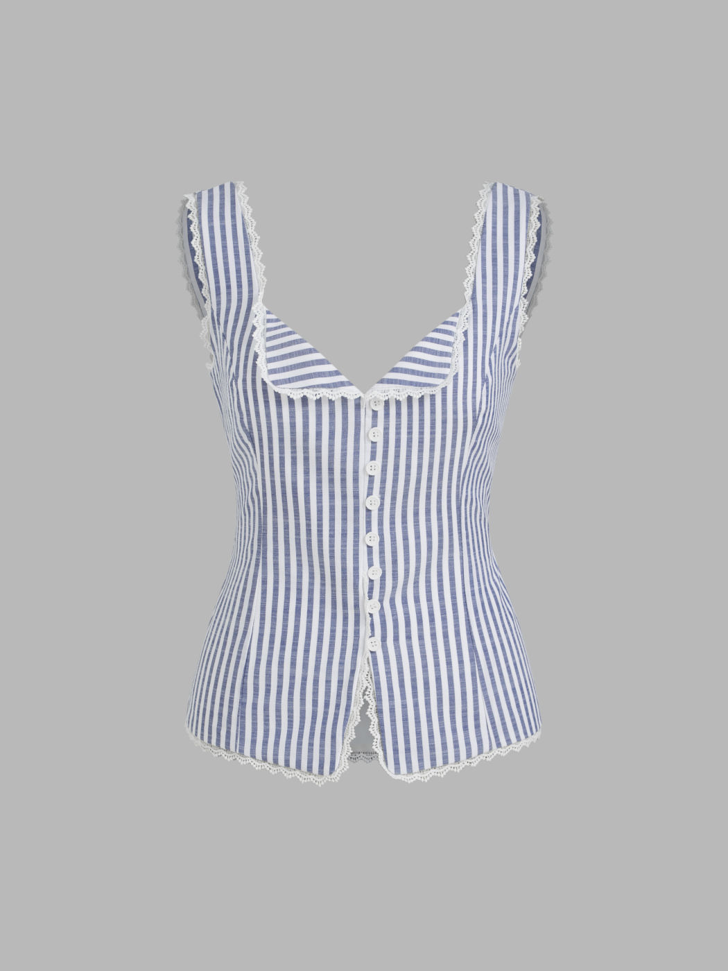 Cotton-blend Sweetheart Stripe Lace Trim Knotted Tank Top