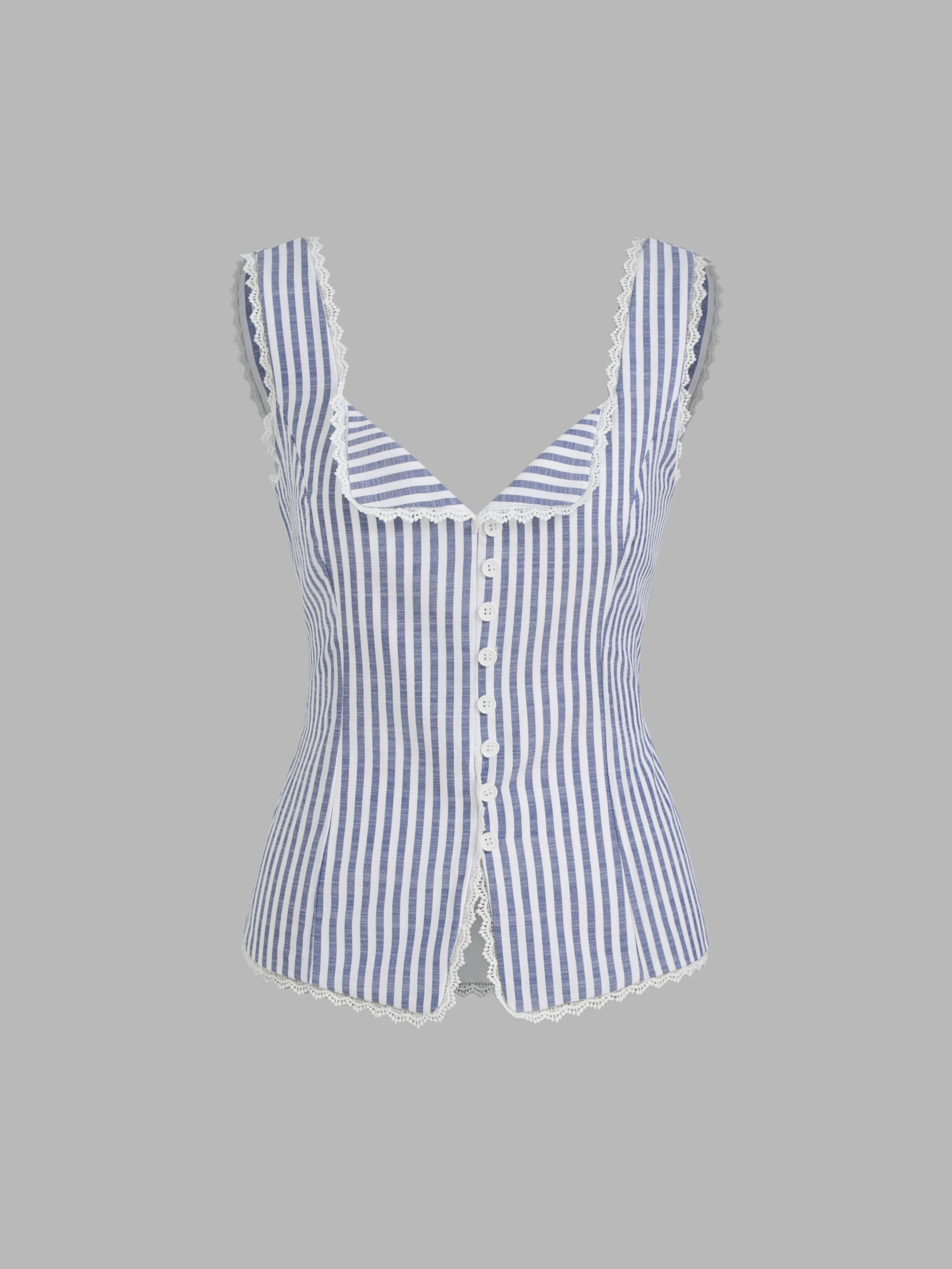 Cotton-blend Sweetheart Stripe Lace Trim Knotted Tank Top