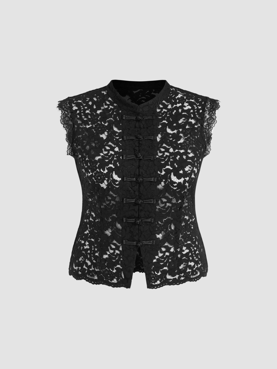 Lace High Neck Guipure Split Tank Top Curve & Plus