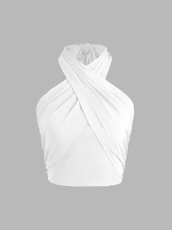 Cross Halter Shirred Rücken Crop Top