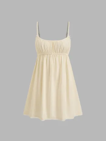 Mini Camicia da Notte in Lino con Scollo a U, Fiocco e Rifiniture in Pizzo