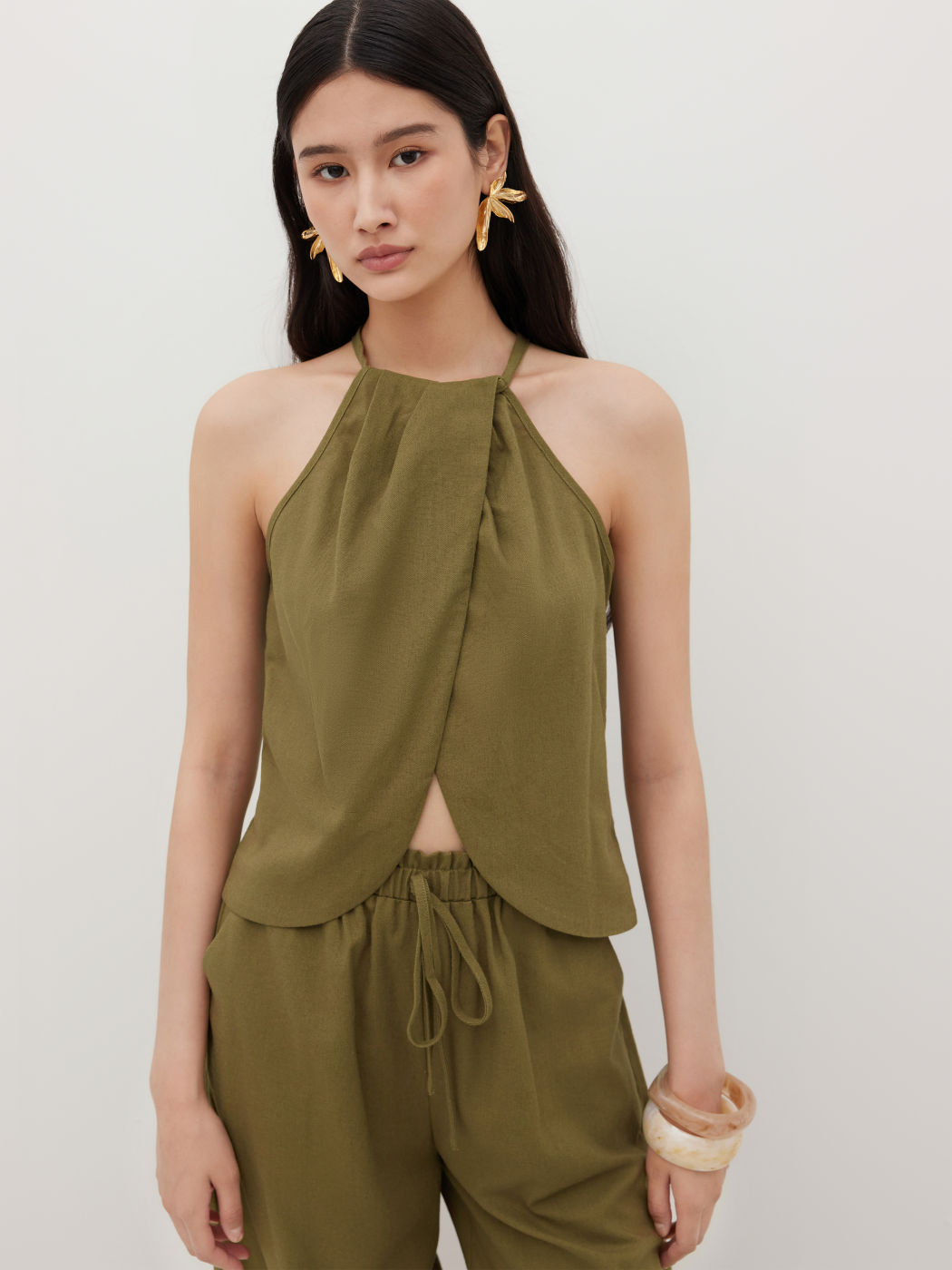 Linen-blend Split Cami Top