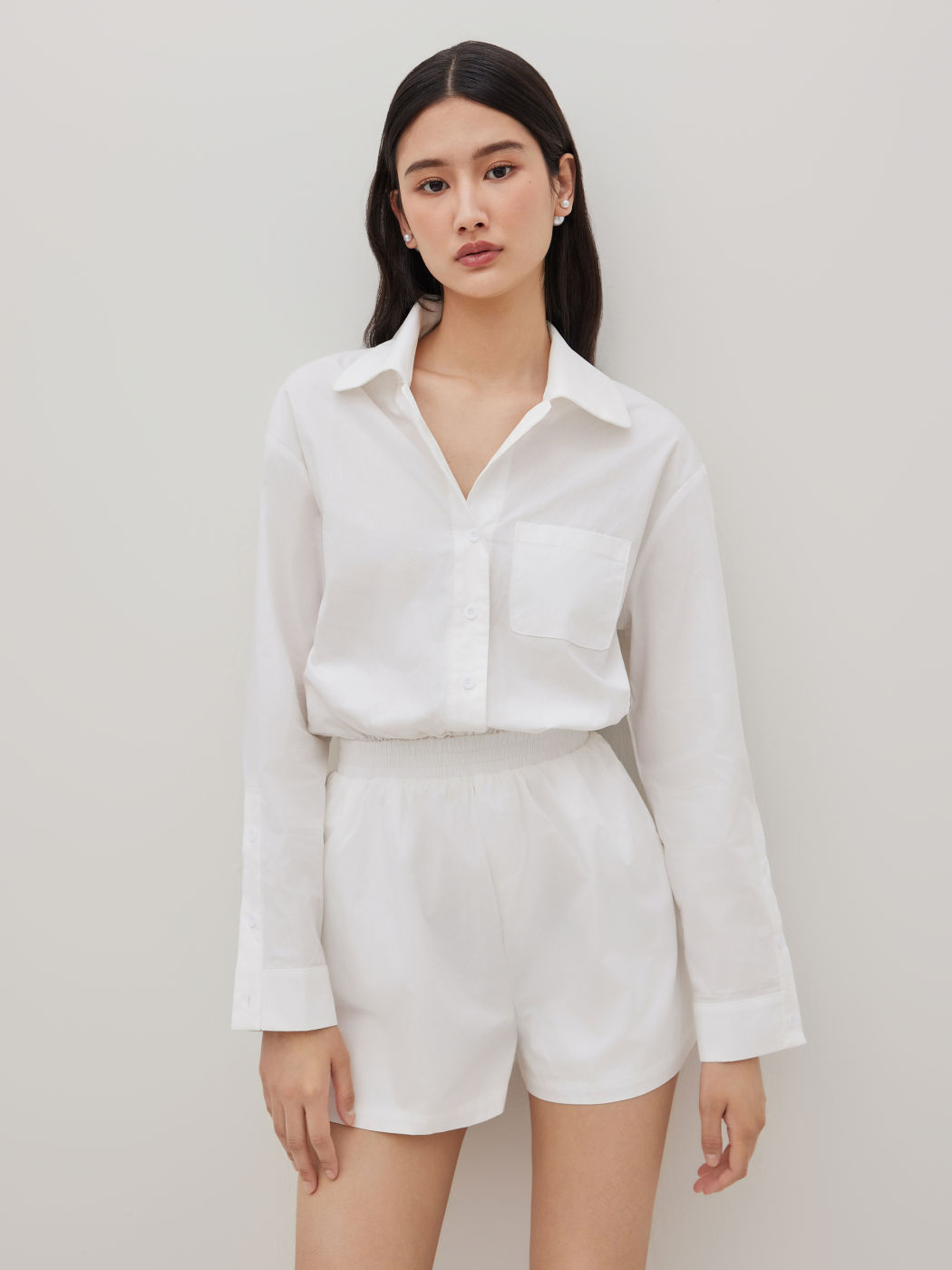 Cotton Polo Shirred Elastic Waist Romper