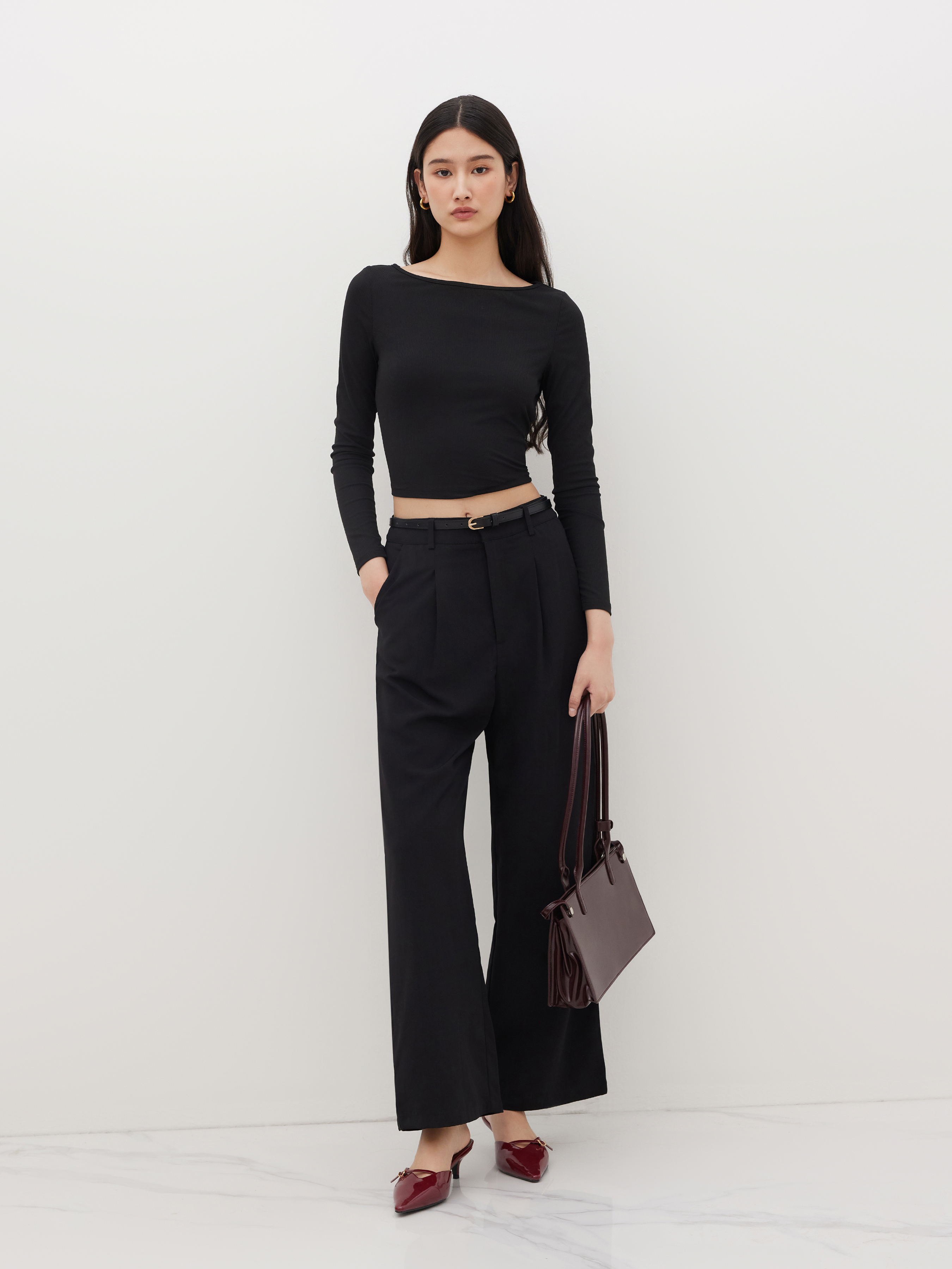 Knit Fabric Mid Waist Metallic Pocket Zipper Straight Leg