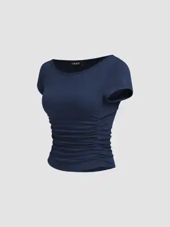 T-Shirt mit Bootshals und Rüschen
