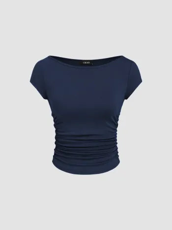 T-Shirt mit Bootshals und Rüschen