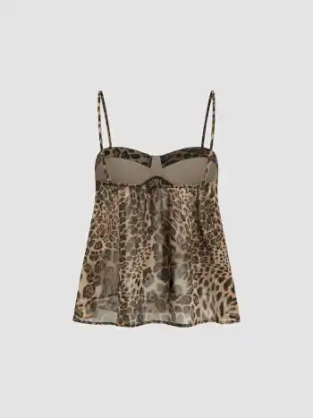 Kamisole mit quadratischem Halsrand, Leopardmuster und Schleife