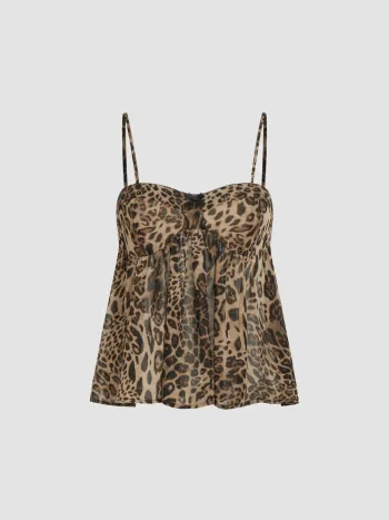 Kamisole mit quadratischem Halsrand, Leopardmuster und Schleife