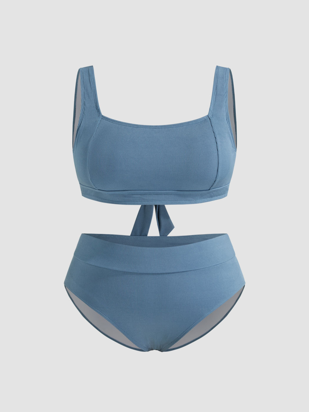 Geripptes Bikini-Set mit quadratischem Halsrand und knödeligem Armband - Kurve & Plus
