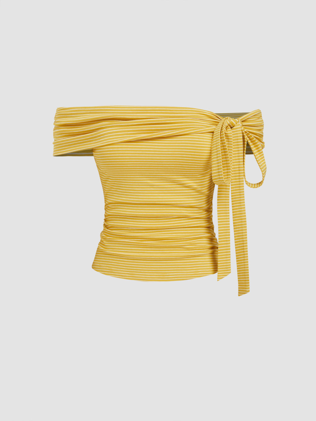 Top a righe arricciato in misto cotone con spalle scoperte a due modi