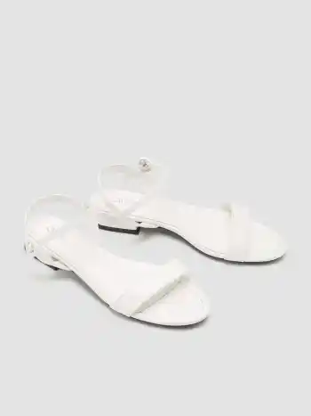 ADJUSTABLE STRAP MID HEEL FAUX LEATHER SANDALS